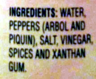 Cholula Salsa Picante ingredient label