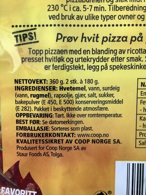 Pizzabunner ingredient label