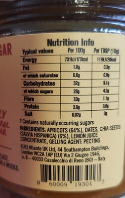 Apricot Chia Smash ingredient label