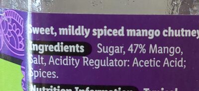 Mango Chutney ingredient label