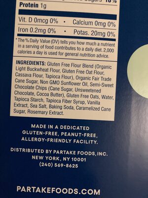 Chocolate Chip Mini Crunchy Cookies ingredient label