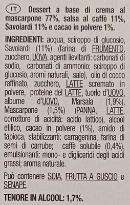 Tiramisù Classico ingredient label