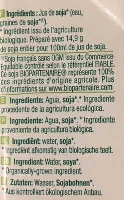 Boisson soja ingredient label