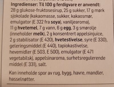 Orange Cookies ingredient label