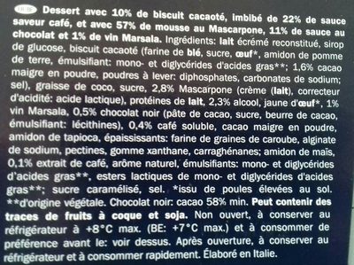 Tiramisu Choco Dessert ingredient label