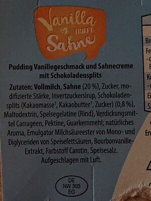 Vanillepudding ingredient label