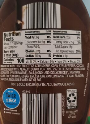 Chocolate Flavored Syrup ingredient label