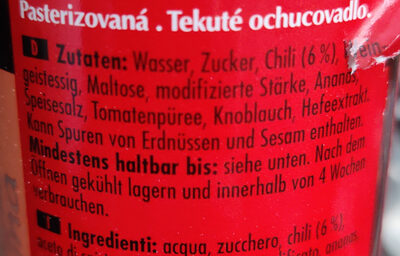Chilisauce ingredient label