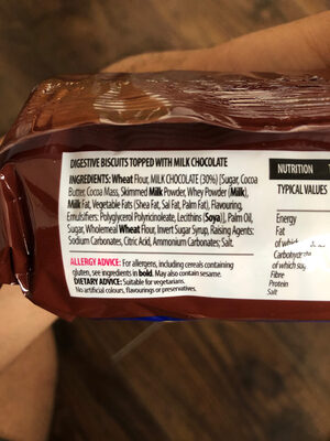 Milk Chocolate Digestives ingredient label