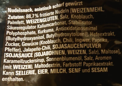 Nudel Snack Chili ingredient label