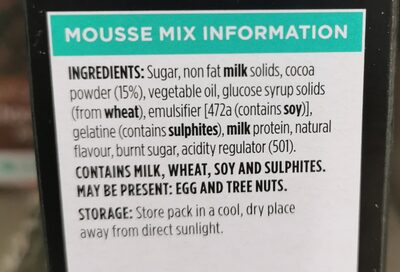 Chocolate Mousse ingredient label