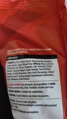 Coated Chilli peanuts ingredient label