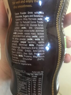 Instant Hot Chocolate ingredient label