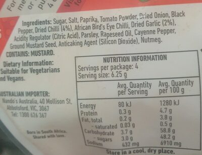 Peri peri rub hot ingredient label