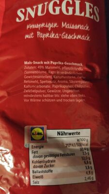 Snuggles Paprika Style ingredient label