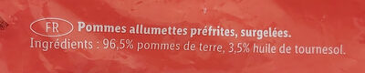 Frites classiques ingredient label