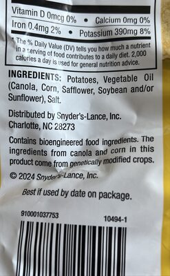 Original potato chips ingredient label