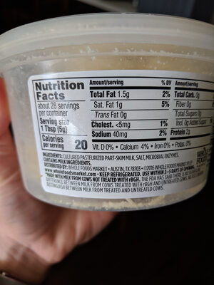 Shredded Parmesan Cheese ingredient label