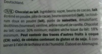 Milk chocolate figures ingredient label