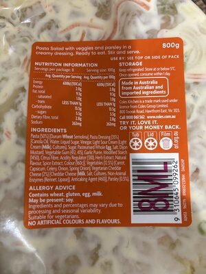 PASTA SALAD ingredient label
