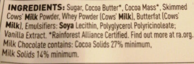 Basics Milk Chocolate ingredient label