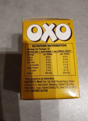 OXO CUBES CHICKEN 12s ingredient label