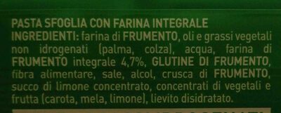 Pasta sfoglia integrale ingredient label