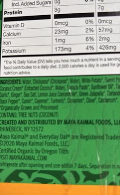 Madras potato curry ingredient label