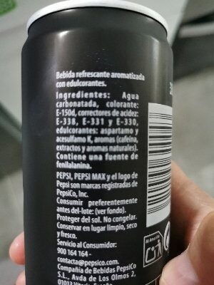 Pepsi Max ingredient label