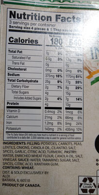 Mini Vegetable Samosas ingredient label