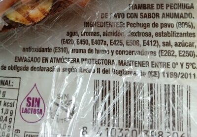 Pechuga de pavo braseada ingredient label