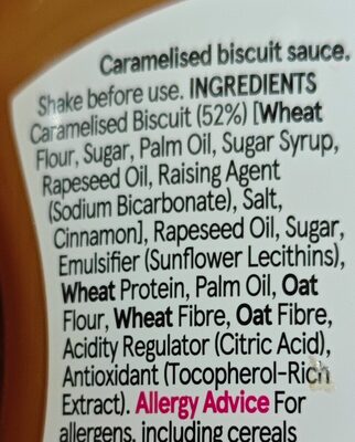Caramelised Biscuit Sauce ingredient label