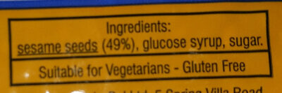 Sesame Snaps ingredient label