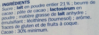 Chocolat au lait ingredient label