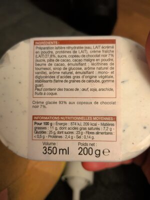 Glace stracciatella ingredient label