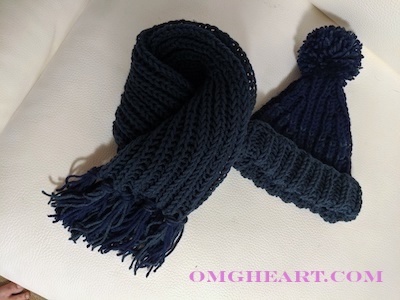 Knitted Toddler Hat and Scarf in English Rib Knit
