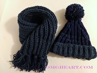 Knitted Toddler Hat and Scarf in English Rib Knit