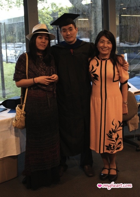 OMG! Heart in Summer Shift Dress, My Brother in Standard Issue Grad Gear, and Mom in Vintage Adolfo