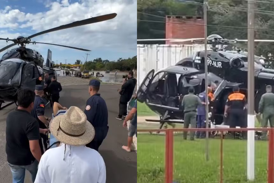 Helicóptero de Neymar é usado em resgate de mulher em estado grave no RS