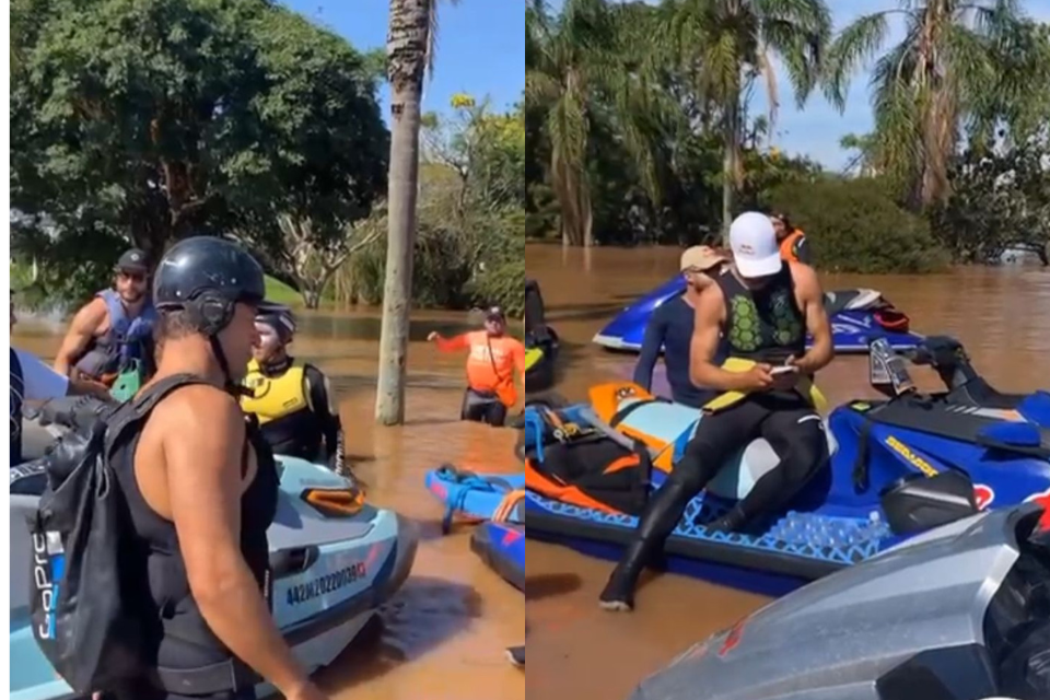 Pedro Scooby e grupo de surfistas profissionais no Rio Grande do Sul