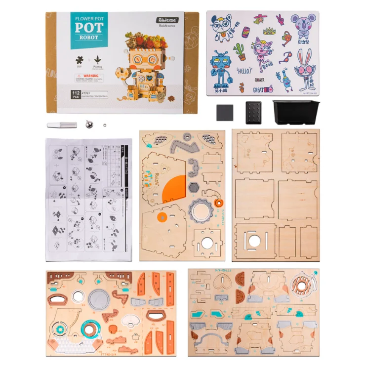 3D Robot en bois à monter Robotime Pot de fleur - Image 4