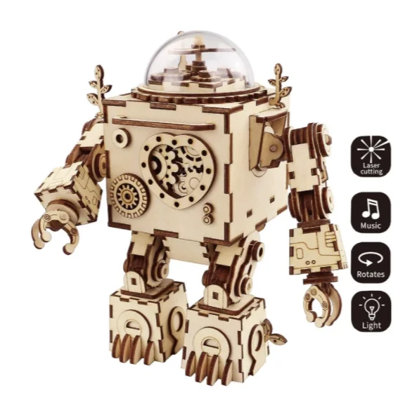 3D Robot en bois à monter Robotime Steam Punk Boite à musique Orpheus