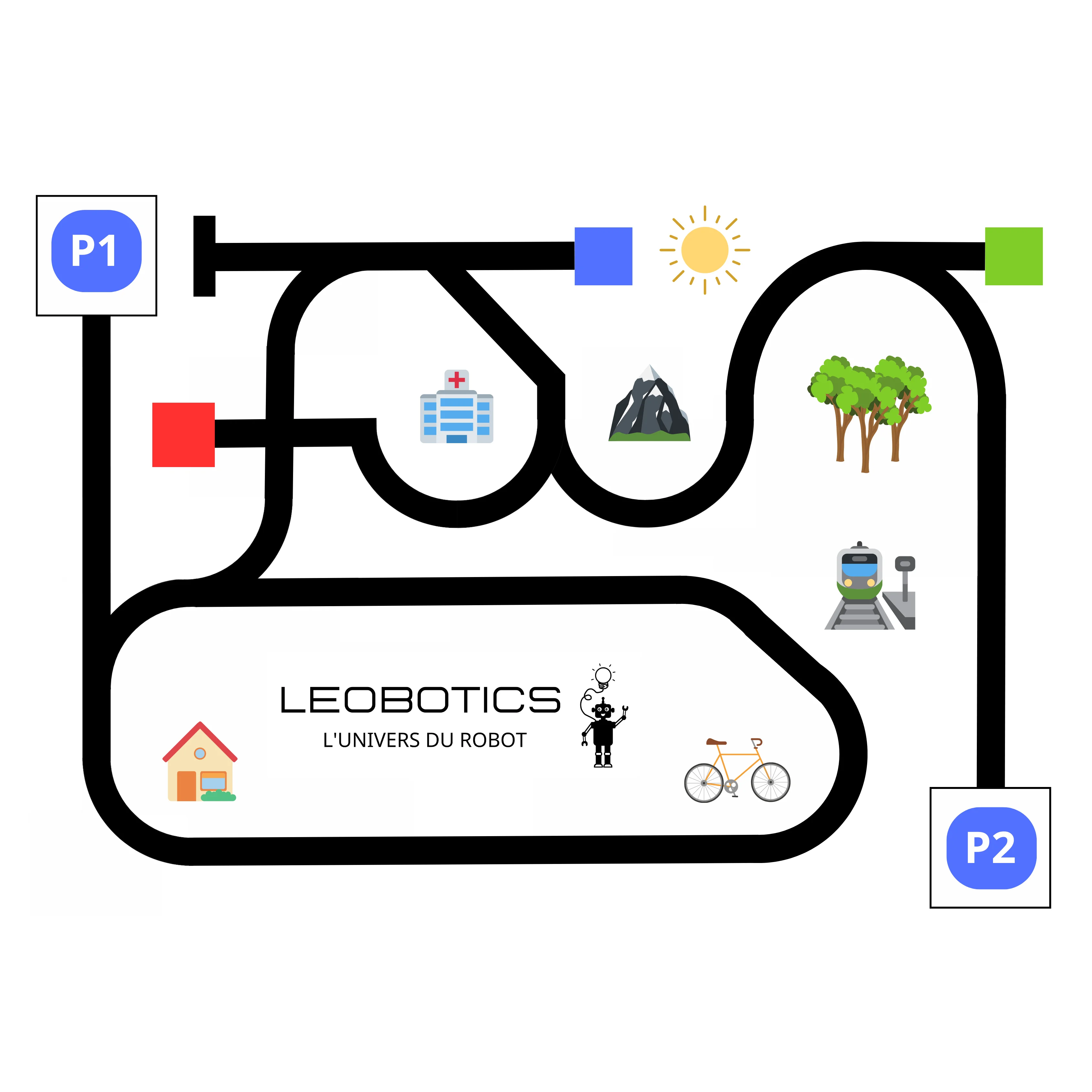 Piste suivi de ligne robot Leobotics couleurs icones robotique A0 110cm / A1 84cm