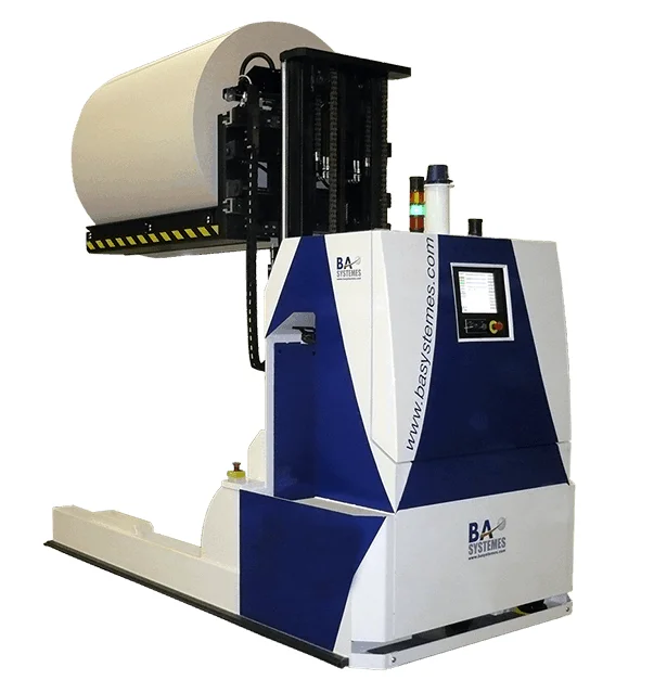 Base mobile robot AGV AMR Transpalette Gerbeur Bobines horizontales GBH BA Systèmes