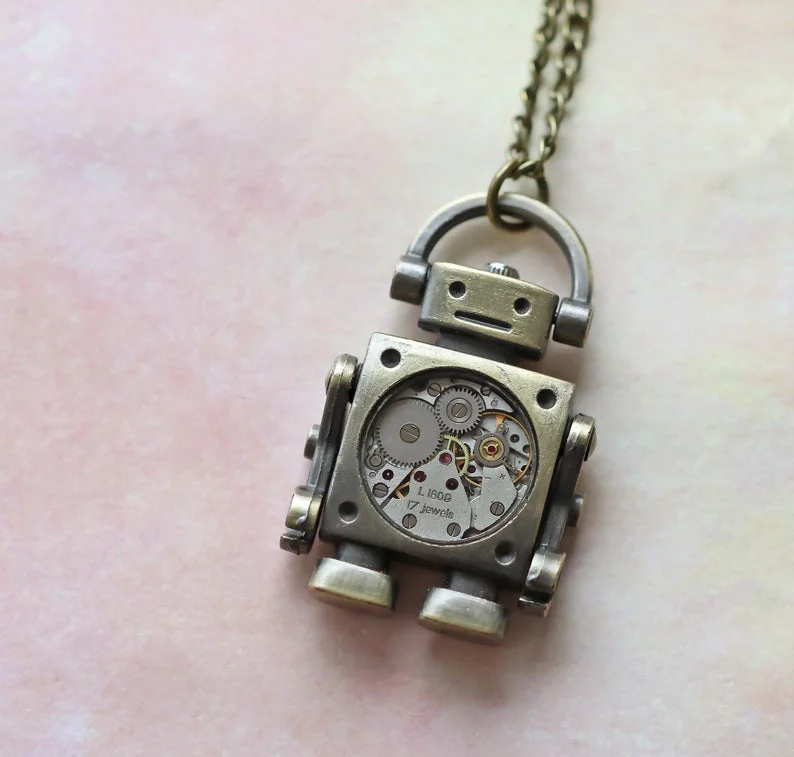 Collier robot industriel fantaisie Steampunk et pendantif Robot4You