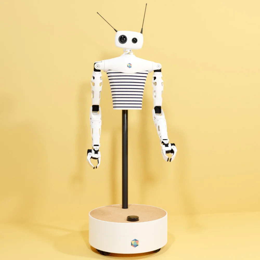 Plate-forme éducative à monter et à programmer robotique humanoïde open-source interaction personne manipulation objet Reachy Pollen Robotics base mobile