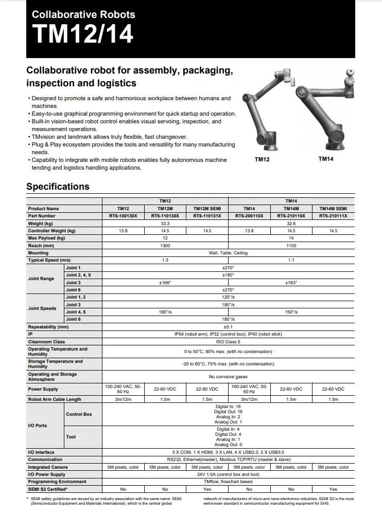 Robot collaboratif cobot 6 axes industriel Omron TM12 - Image 2