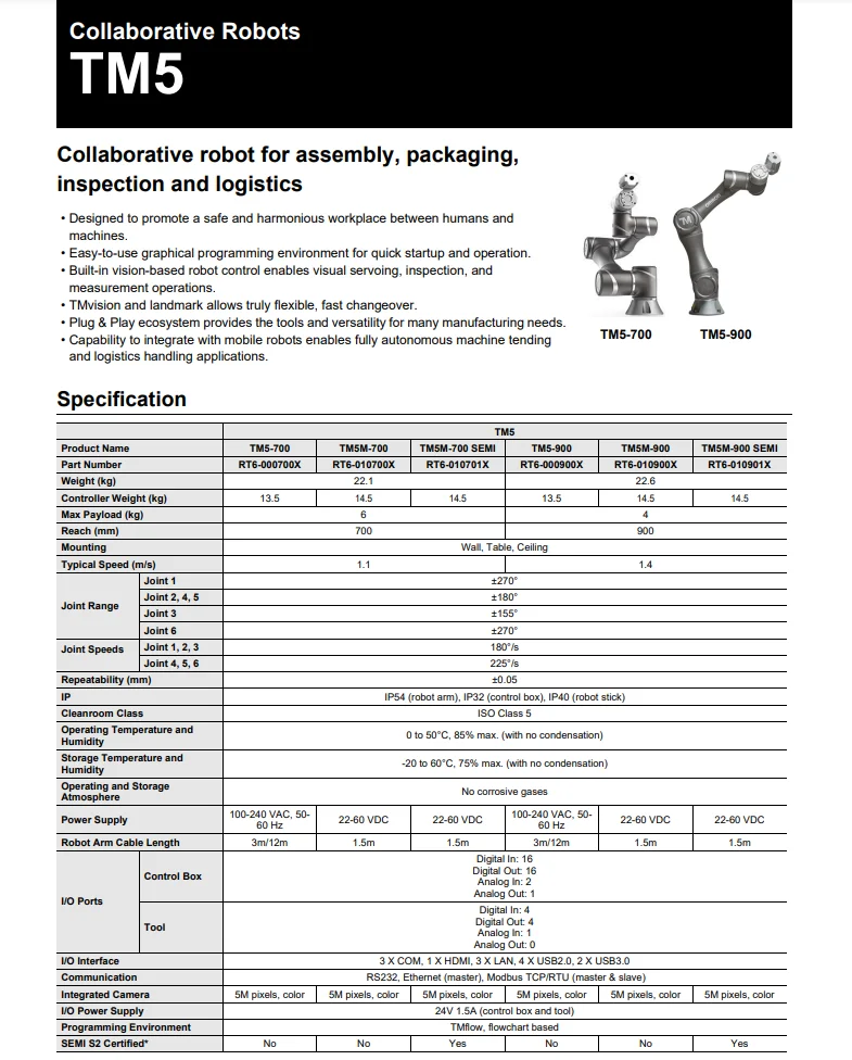 Robot collaboratif cobot 6 axes industriel Omron TM5-700 - Image 2