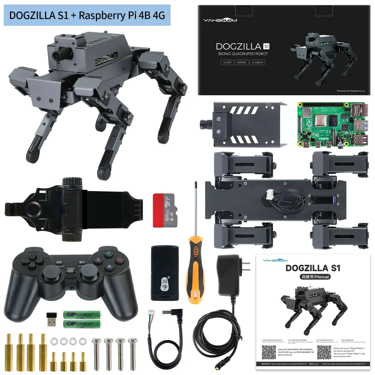 Robot à construire éducatif quadrupède Dogzilla S2 avec Raspberry Pi 4B 4GB Yahboom - Image 5