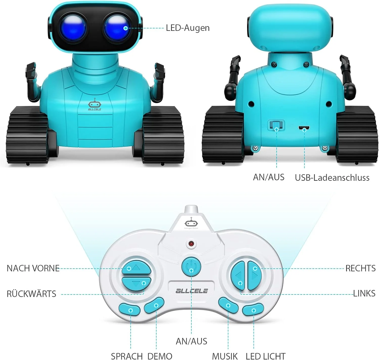 Robot Jouet télécommandé rechargeable avec yeux LED ALLCELE - Image 4